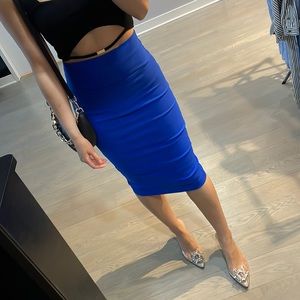 Blue Stretchy Back Slit Skirt Size S